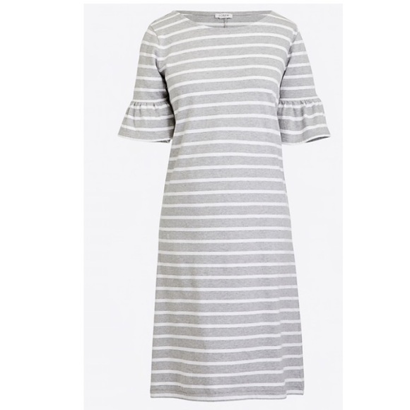 J. Crew Dresses & Skirts - J crew gray white striped ruffle sleeve dress